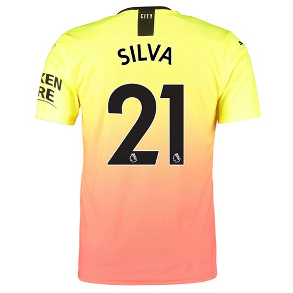 Camiseta Manchester City NO.21 Silva Replica Tercera Ropa 2019/20 Naranja